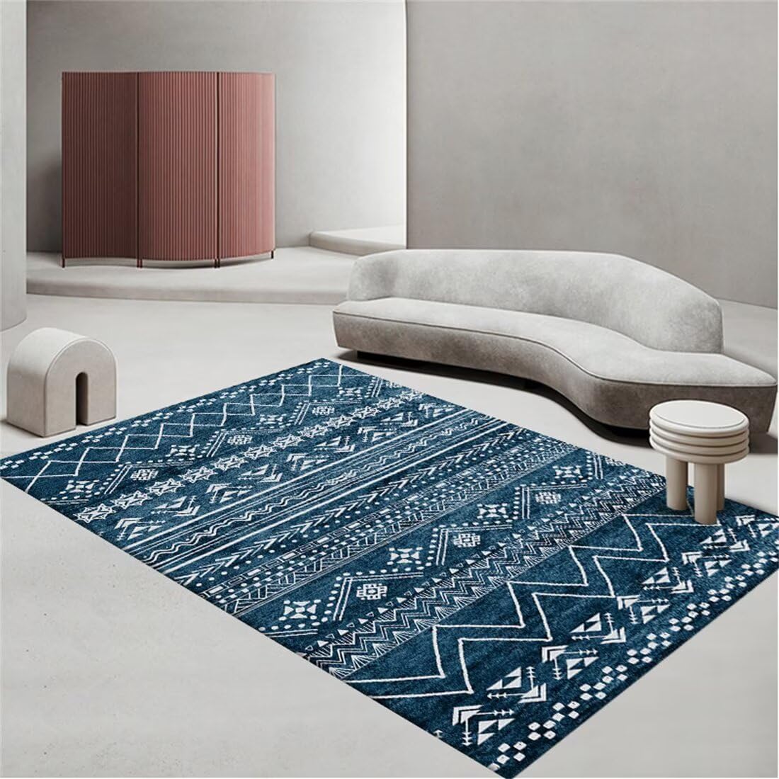 Tapis d'extérieur terrasse bleu 140x200cm géométrique salon salle à manger