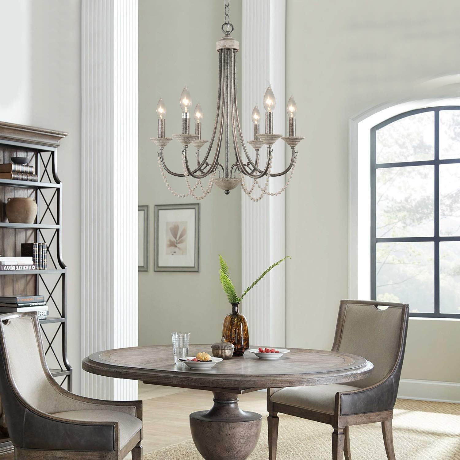 New Arrivals Vintage Chandelier Pendant Light with Beaded Accents,Handcraft Pendant Lighting,Rustic Silver Grey Metal 6-Light Arms, for Dinning Room, Foyer Hallways,Living Room Get Special Price Vintage Chandelier Pendant Light with Beaded Accents,Handcraft Pendant Lighting,Rustic Silver Grey Metal 6-Light Arms, for Dinning Room, Foyer Hallways,Living Room