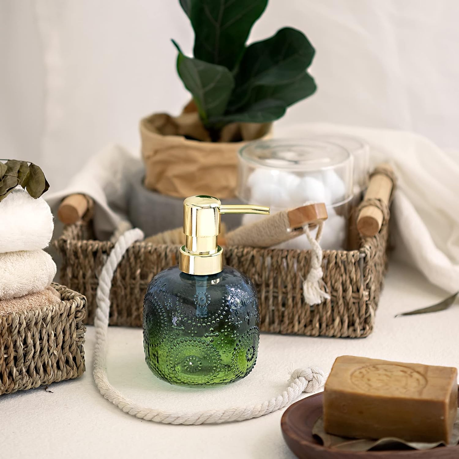 EMPO Gradient Color Glass Soap Dispenser, Shampoo Shower Gel Sanitizer Liquid Hand Soap Body Cleanser Thick Bottle with Pump, for Bathroom, Kitchen, Rustic Farmhouse Decor Summer Breeze - Image 2