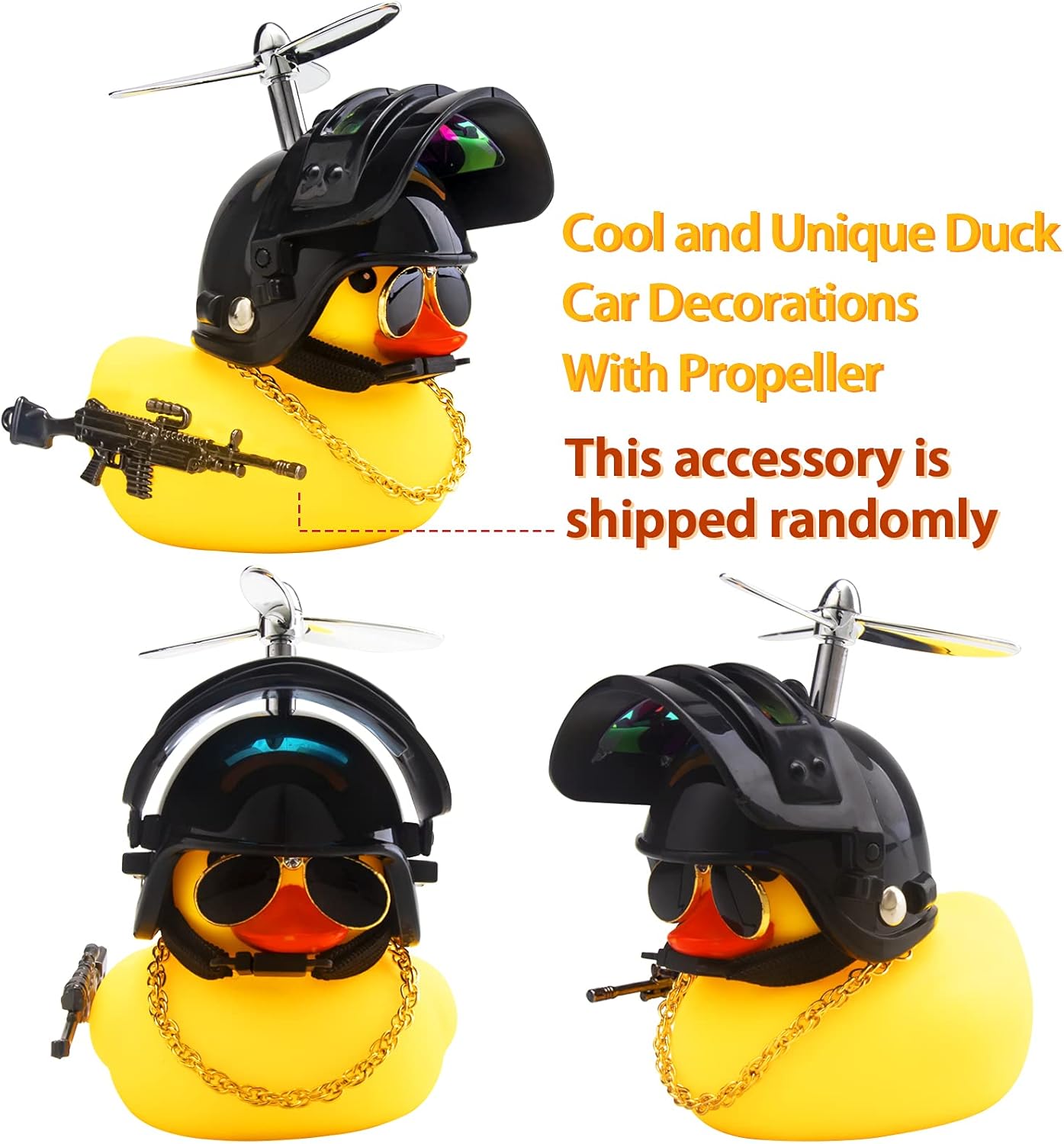 wonuu 3Pcs Car Rubber Duck for Dashboard Decorations with Propeller Helmet/Top Hat Sunglasses Necklace Cars Accessories Yellow Ducks Car Ornament, Shark+Black+Black