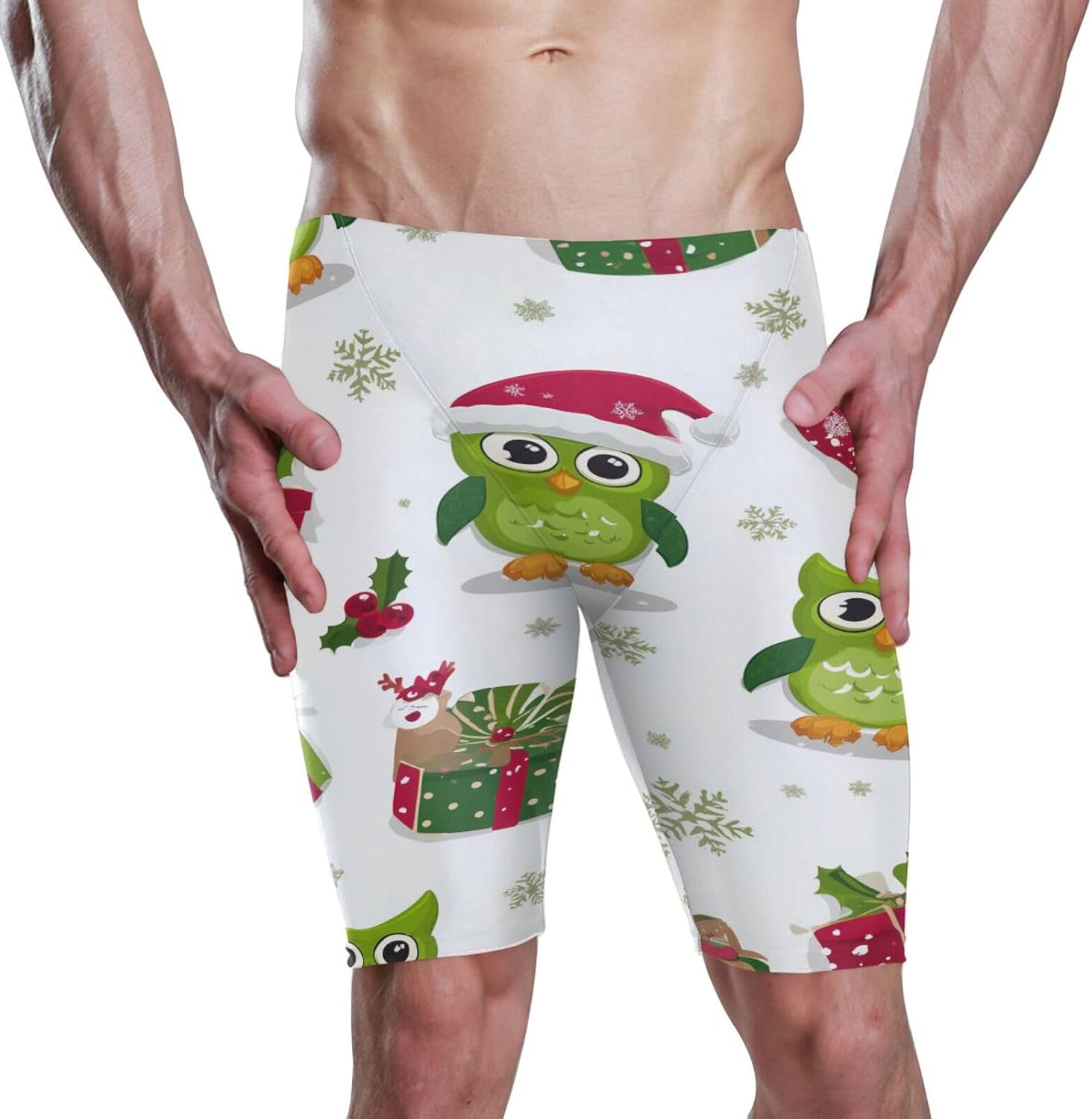 Xmas Owl Snow Print Men's Racing Swim Trunks Athletic Swim Jammers Quick Dry Training Swim Shorts S-3XL