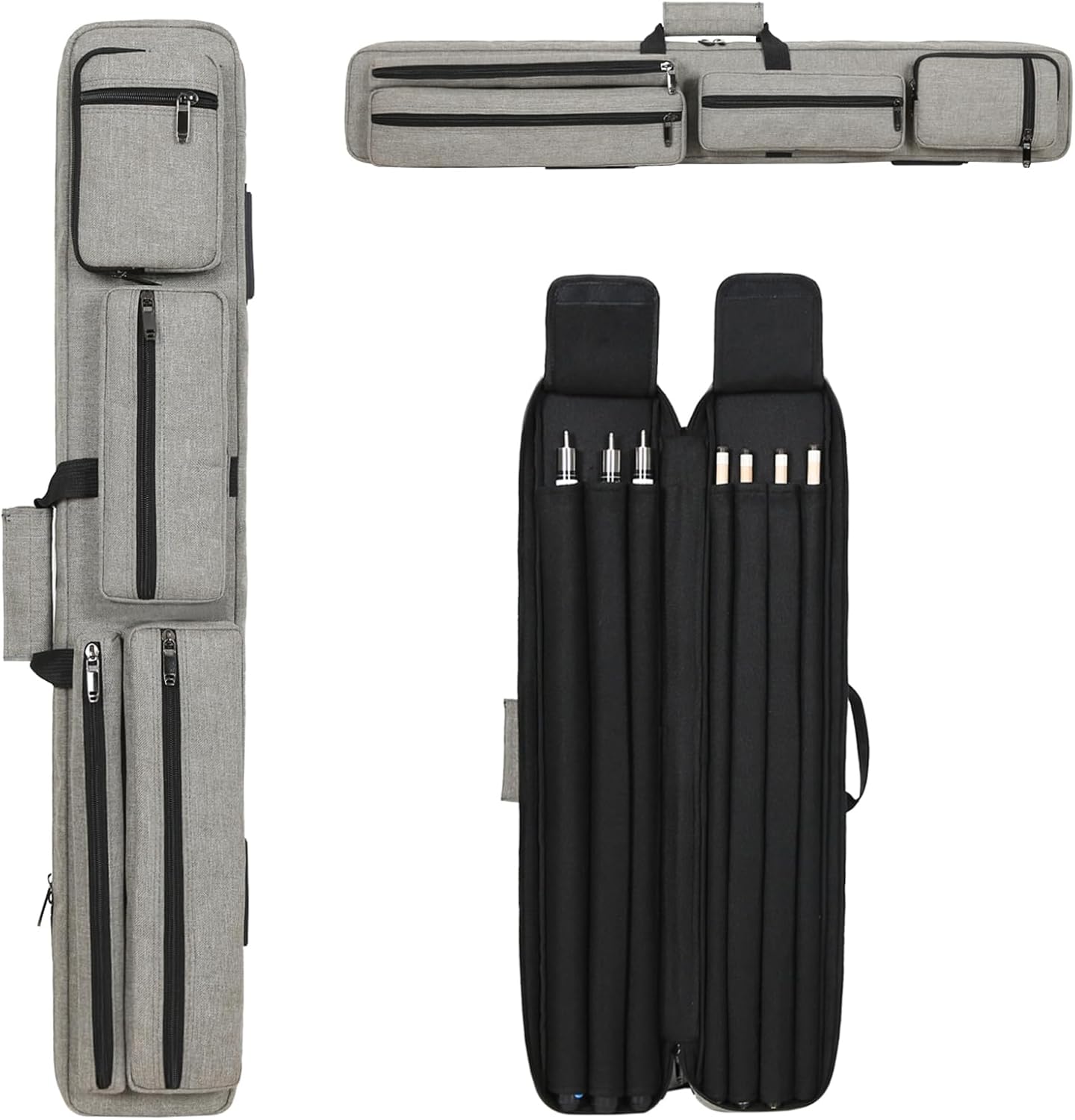Pool Cue Case 3x4 Pool Stick Bag with Backpack Straps Soft Billiard Cue Carrying Case with Two Shoulder Strap, Billiard Stick Case Holds 3 Butts 4 Shafts and Billiards Accessories