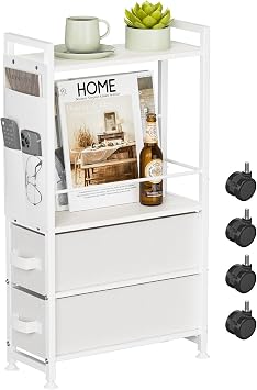 Oppro 2 Drawer Small Narrow Side End Table, Slim Nightstand with Wheels