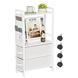 Oppro 2 Drawer Small Narrow Side End Table for Small Spaces, Slim Nightstand Bedside Sofa Table with Wheels, Space Saving Skinny Thin Couch Desk with Storage Bag for Bedroom Living Room Bathroom,White
