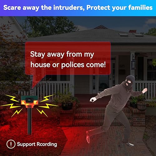 Miniatura 4 de Alarma solar con sensor de movimiento para exteriores, sonido de disparo de ladrido de perro, luz de alarma de generador de ruido de 130 db,