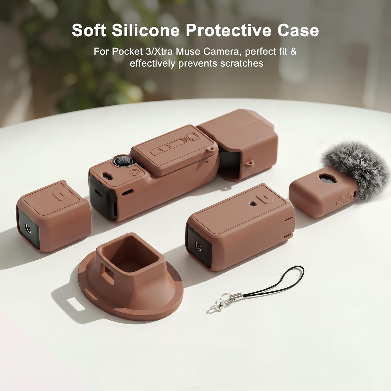 Pocket 3 Silicone Case, for Xtra Muse Camera Soft Protective Case, Anti-Scratch, Slim Fit Skin with Screen Protector & Mic Cover for DJI Osmo Pocket 3 / Xtra Muse Accessories(Brown)