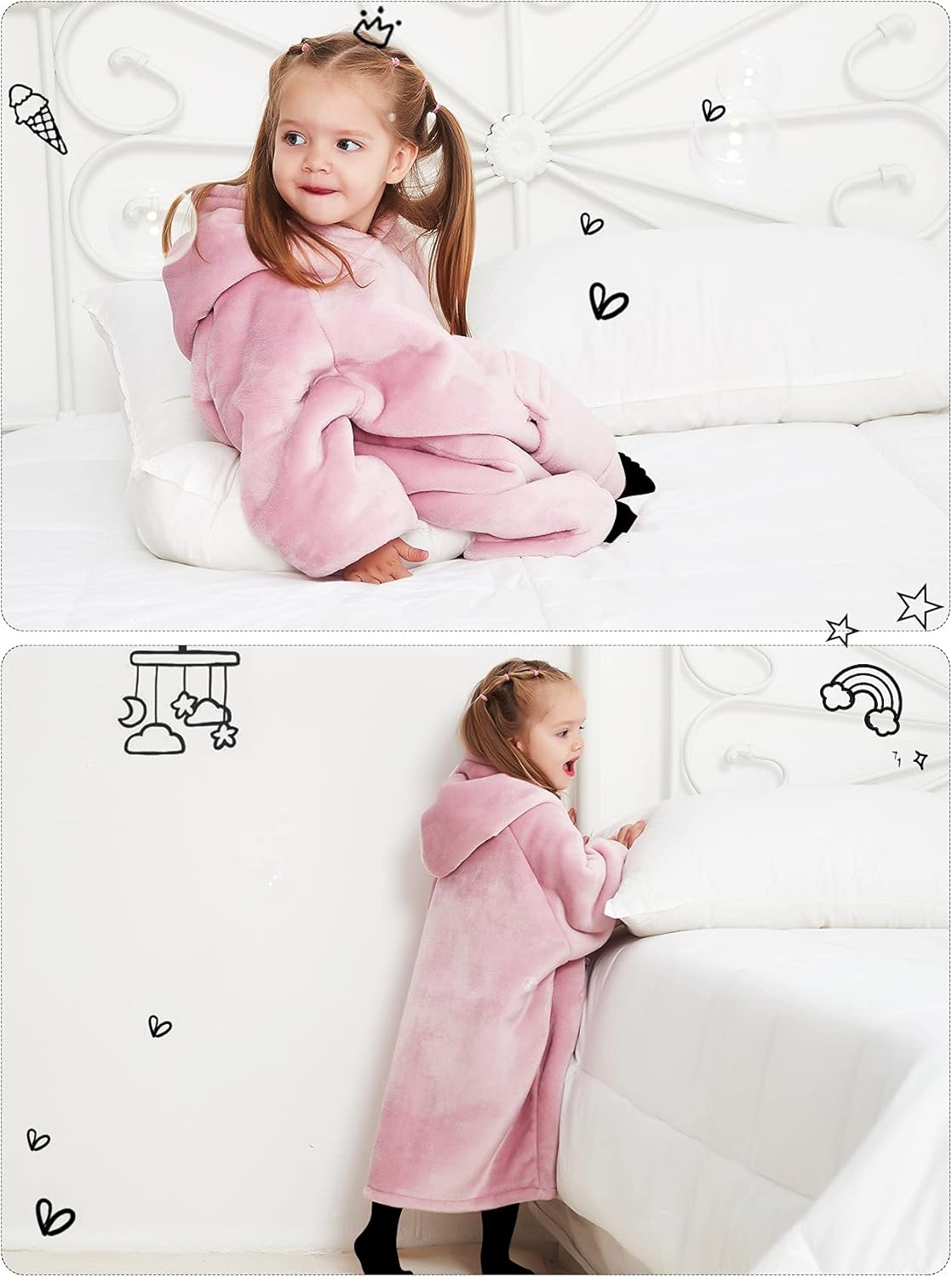 KFUBUO Wearable Blanket Hoodie for Kids Toddlers Sherpa Blanket Sweatshirt With Pocket Cute Hoodies 2-6 Year Old Girl Cute Birthday Gifts Pink - Image 5