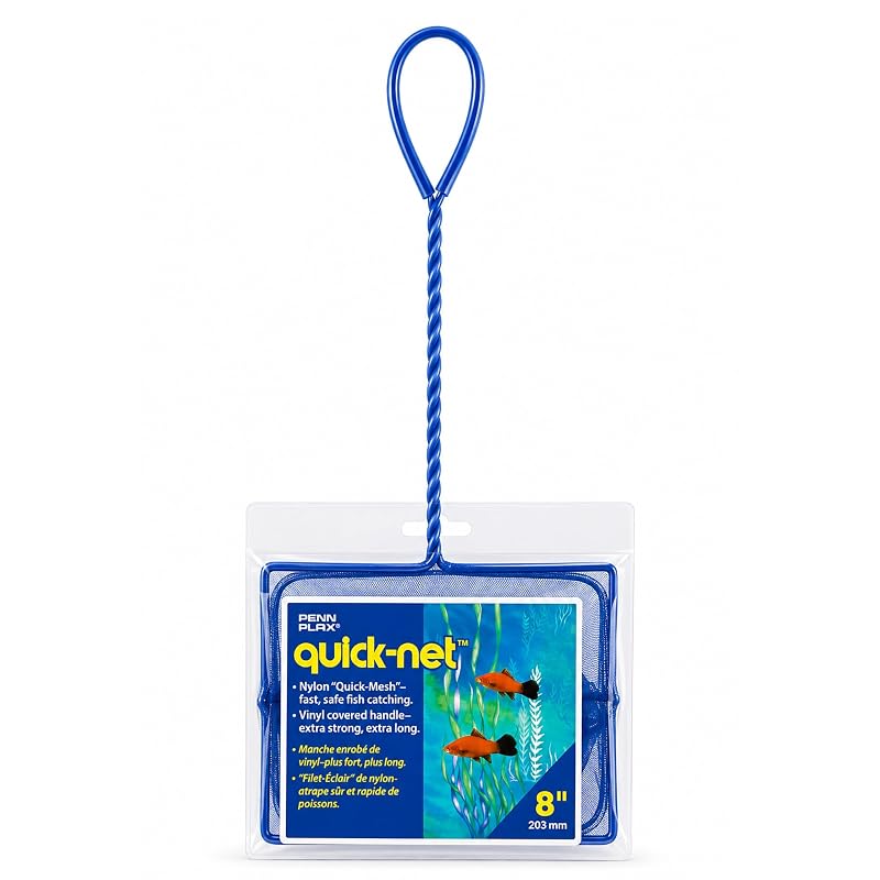 Rede para Aquário de Malha Fina Penn-Plax Quick-Net QN8 com Cabo Revestido, Azul, 20 x 15 cm e Cabo de 25 cm