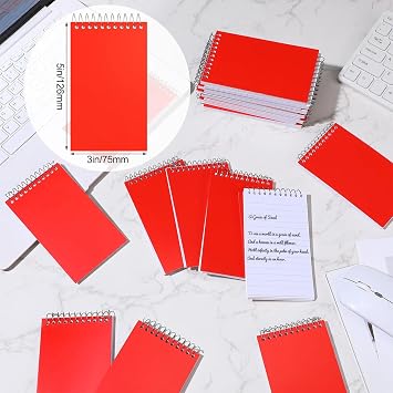 Cholemy Pocket Notebook Bulk 3x5 Inch Small Notepad Small Top Bound Spiral Notebooks 75 Sheets Memo Pads Lined College Ruled Paper for Office School College Supplies(Red,50 Pcs)
