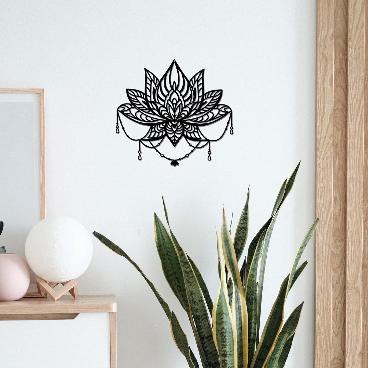 NBEADS Lotus Flower Metal Wall Art Decor, Black Flower Wall Hanging Decor Lotus Silhouette Wall Art for Home Bedroom Living Room Yoga Room Kitchen Office Garden Hotel Wall Decoration, 10.9x11.8 image 2