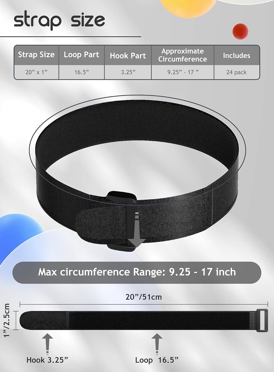 24 Pack Hook and Loop Straps Reusable Fastening Cable Straps (1"x20") image 3