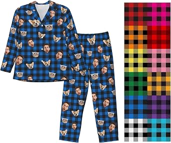 Custom Pajamas Set Christmas Pants Plaid Personalized Funny PJ Pant Design with Face Pajama