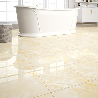 40-Pack Peel and Stick Floor Tiles Vinyl Floor 12 x 12 inch Self Adhesive Waterproof Flooring Planks DIY for Bathroom, Living Room, RV, Kitchen, Cover 40 Sq. Ft, Polish Ivory Beige Marble
