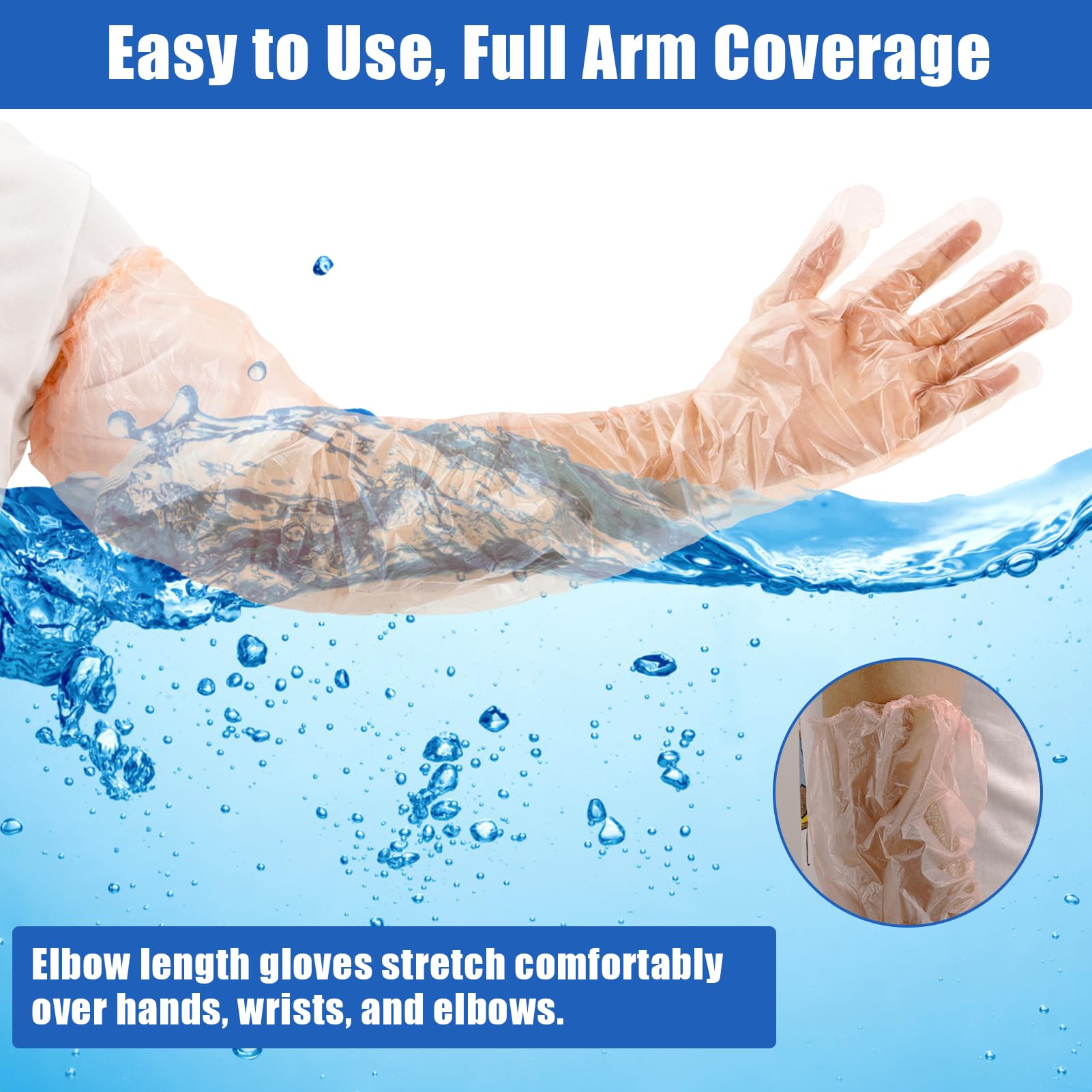 50 fundas impermeables para brazo para ducha, guantes de plástico largos desechables para limpieza, protector de yeso para brazo de ducha, cubierta impermeable para heridas rotas
