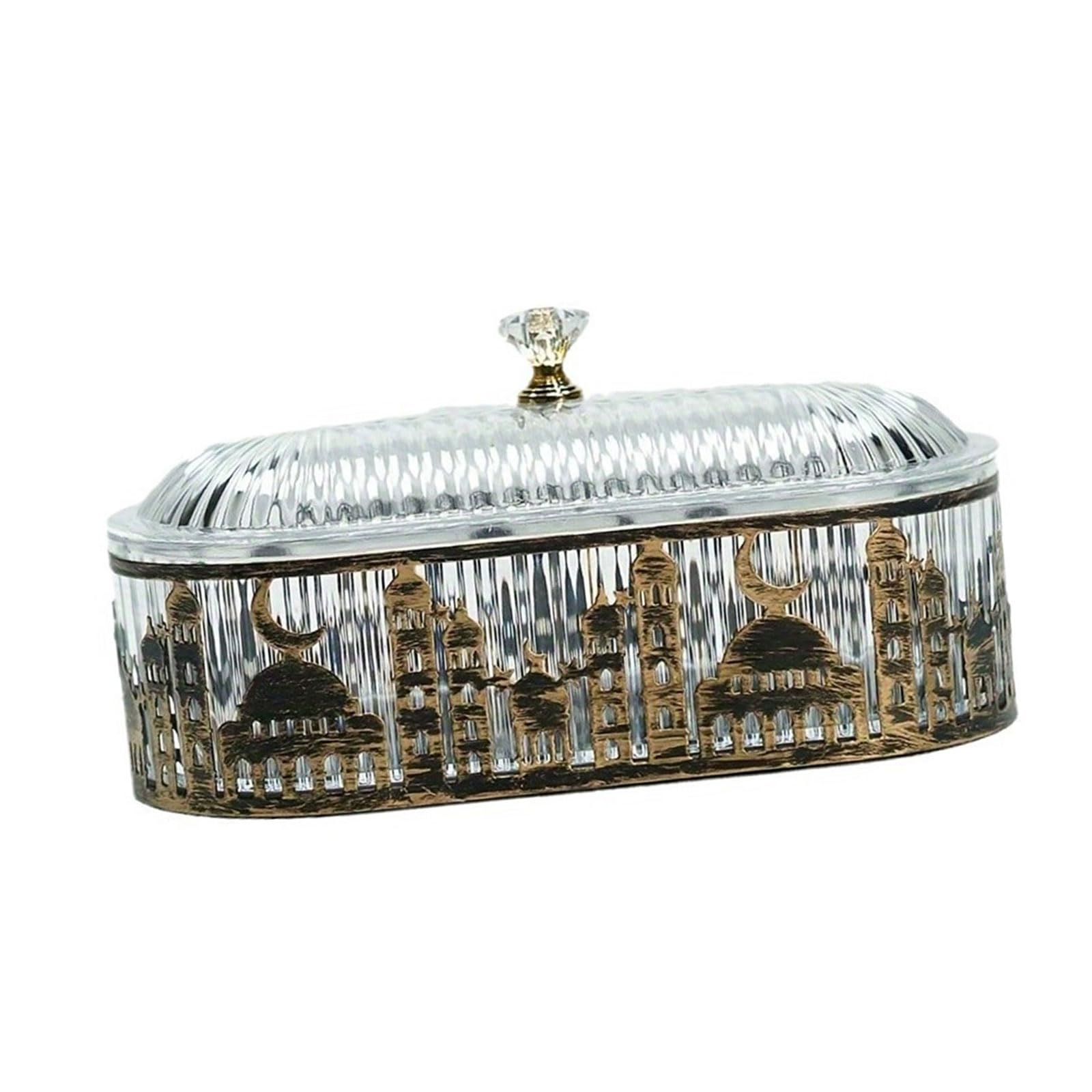 Jazuaiao Middle Eastern Styles Iron Snacks Storage Rack Eid Mubaraks Pastry Tray with Dustproof Lid Elegant Bread Display Plate Snacks Platter