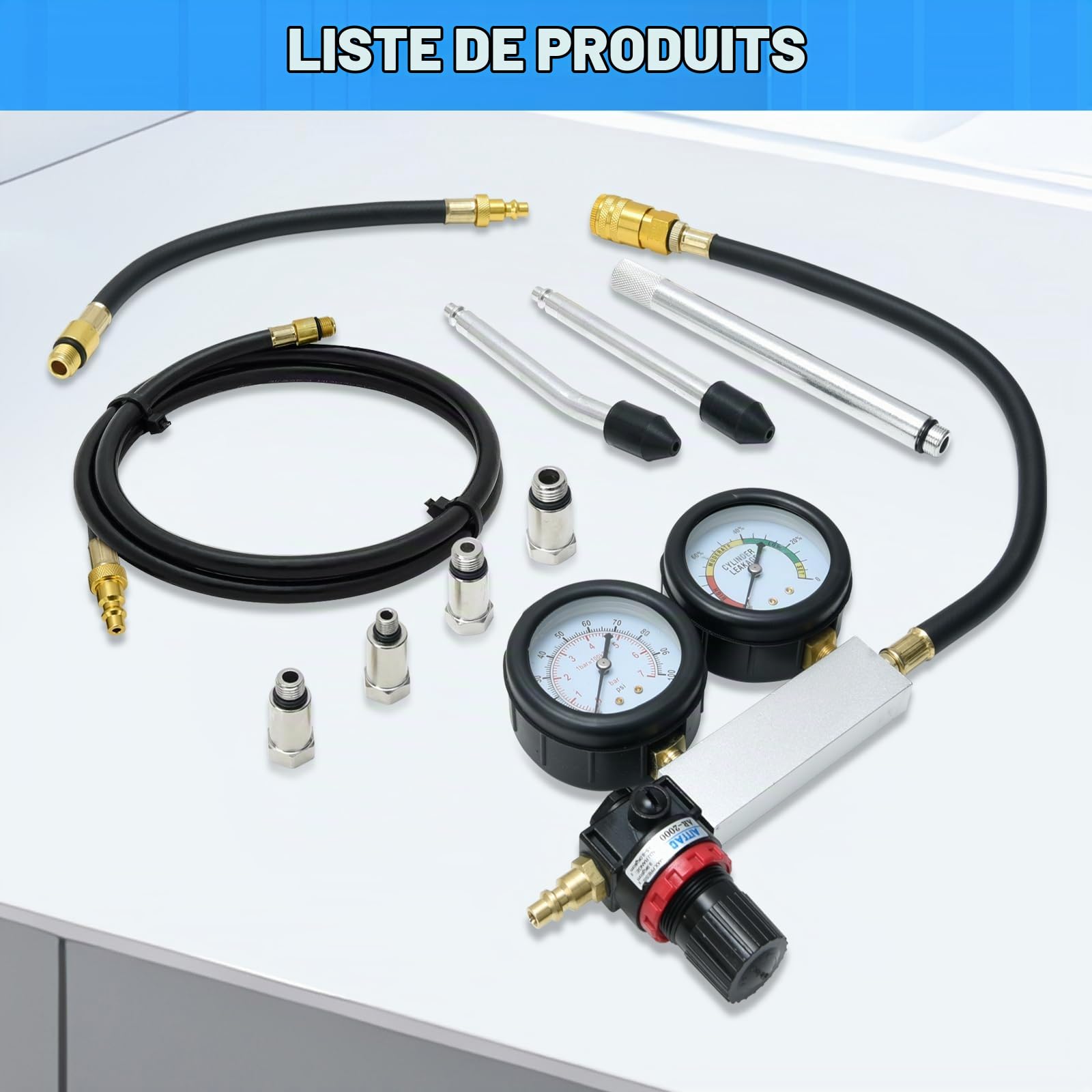 Kit de testeur de compression TU-21, testeur de fuites de cylindre, kit automobile,détecteur de fuites de compression moteur,ensemble d'outils pour tests de pression et de taux de fuite avec rallonge