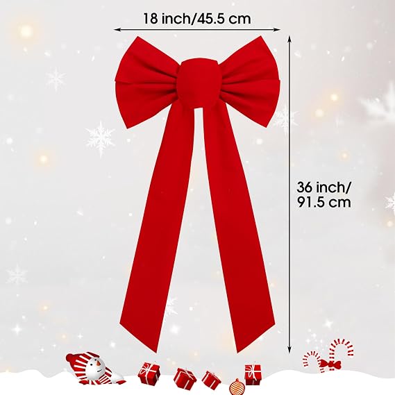 URATOT 2 Pack Red Velvet Christmas Bows Holiday Christmas Bows Christmas Wreaths Decoration, 18 x 36 Inches