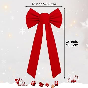 URATOT 2 Pack Red Velvet Christmas Bows Holiday Christmas Bows Christmas Wreaths Decoration, 18 x 36 Inches