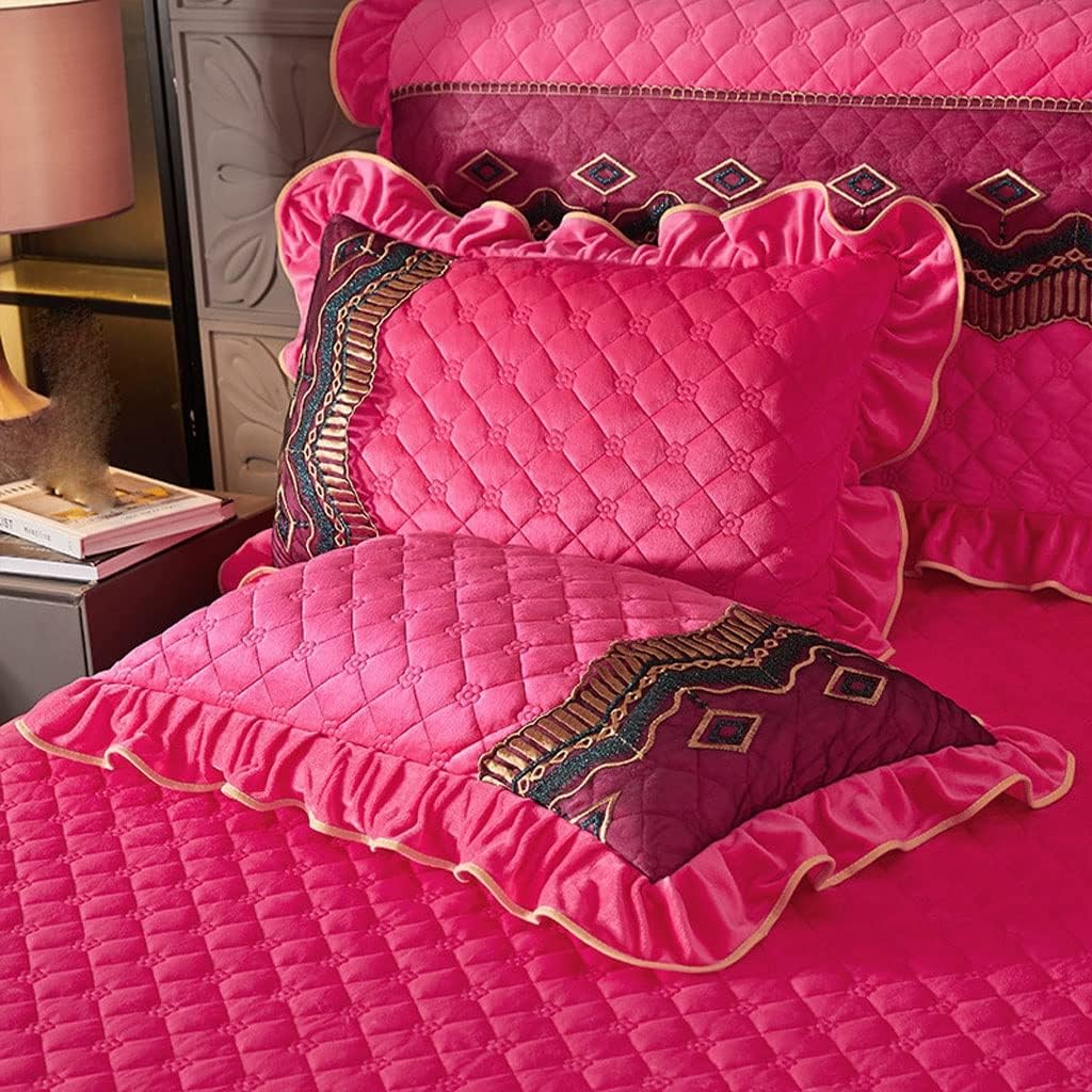 HBJWOV 2PCS Lace Velvet Pillow Case Cover Quilted Rectangle Couple Shams Solid Color Soft Thick for Bed Home Decor(Gray)