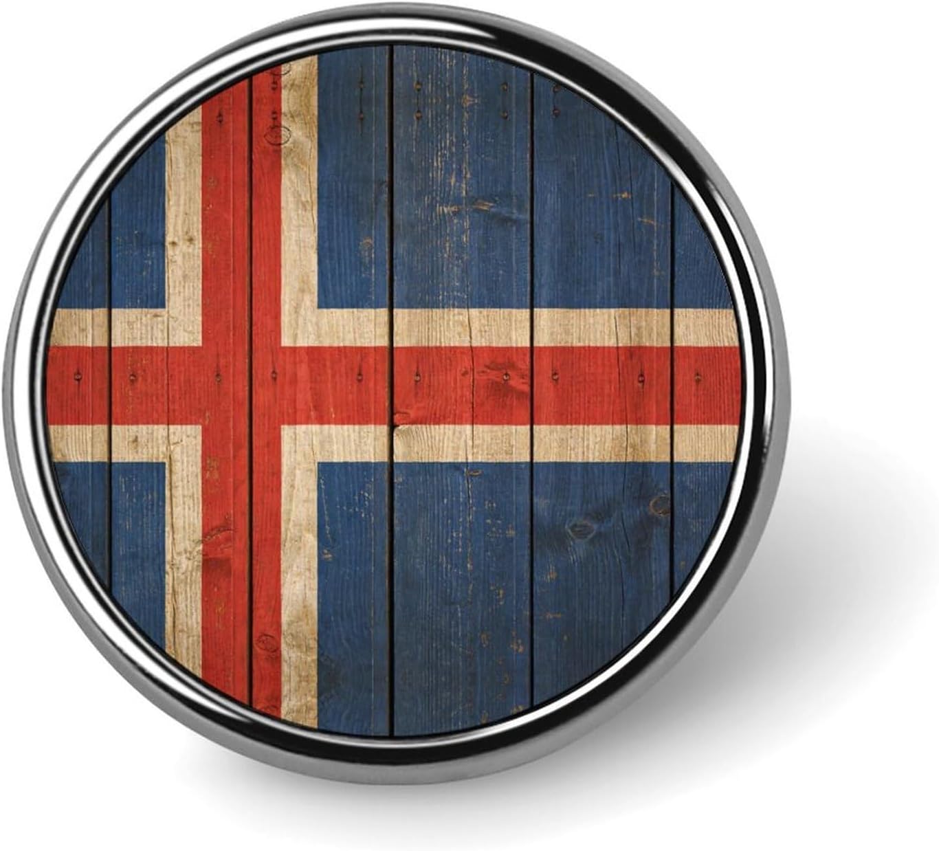 Wood Texture Iceland Flag Round Metal Badge Pin