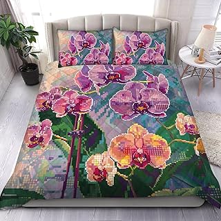 Orchids Comforter Set by Maya Thompson Custom Size Queen Comforter Set, Cotton Sateen Bedding 3 PCS 1 Comforter, 2 Pillowcases, Home Decor for All Seasons
