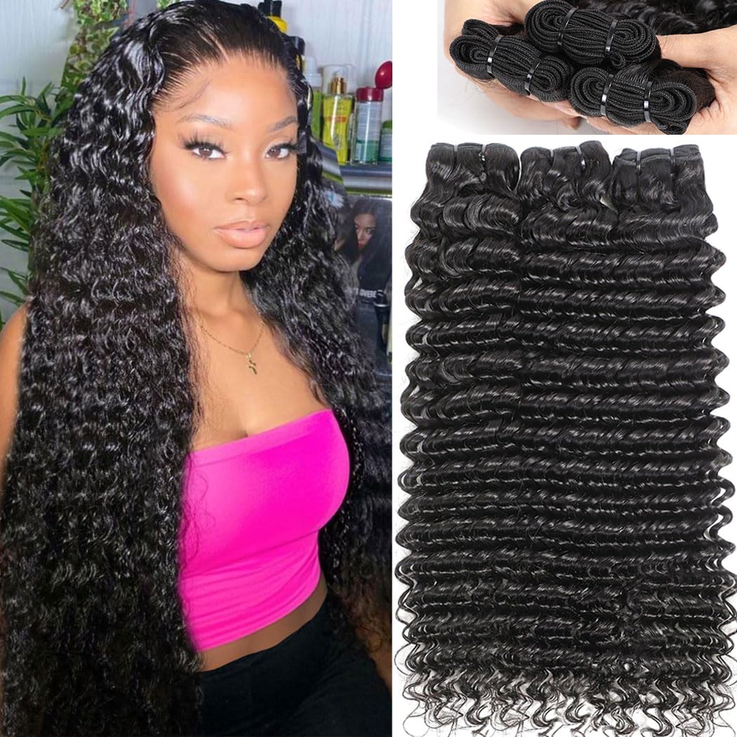 msVenus 12A Deep Wave Bundles Human Hair 16 18 20 Inches 100% Unprocessed Indian Human Hair Bundles Wet and Wavy Raw Virgin Hair Curly Weave 3 Bundle