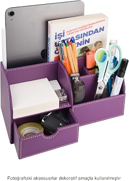 Masaüstü Düzenleyici,Kalemlik,Kumandalık,Küpbloknotluk,Tabletlik,Kitaplık,6 Gözlü,Çekmeceli,Desktop Organizer,Vegan,24,5 * 13 * 12