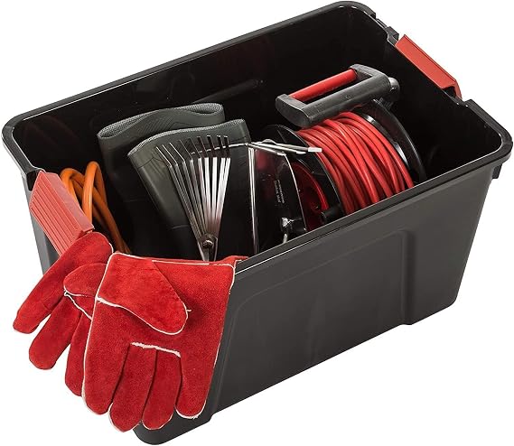 Iris Ohyama, Large Storage Boxes with Lids, Garage Storage Boxes, Closure Clips, 60L/3 Package, BPA Free, G59 x D39.5 x Y35.5 cm, SIA-60, Black