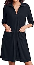 Pure Cotton Waffle Knit Zipper Bathrobes for Women | Super Soft | Lightweight | Knee Length Loungewear with Pockets