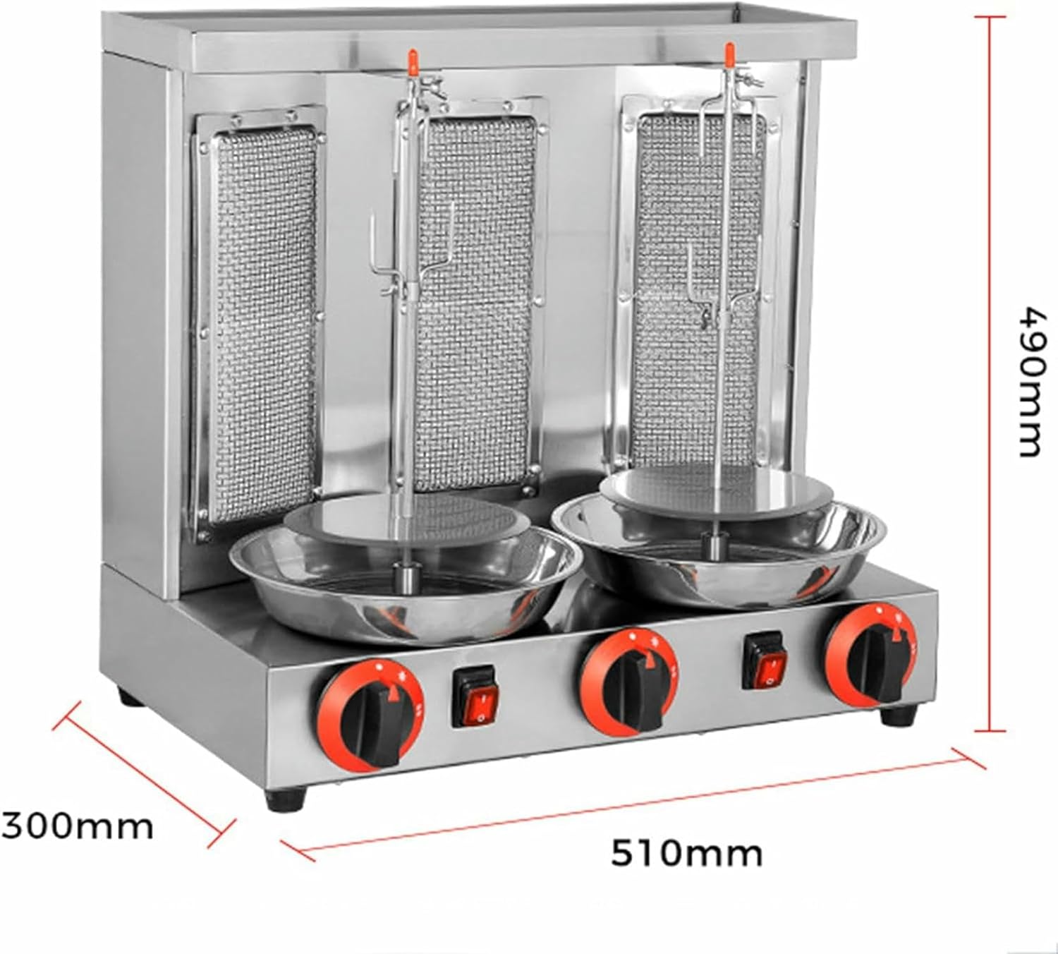Machine Electric Kebab Grill Vertical Broiler Gyro Meat Rotisserie with Burners Temperature Adjustment 50-350℃ for Commercial Home Kitchen (Silver L)