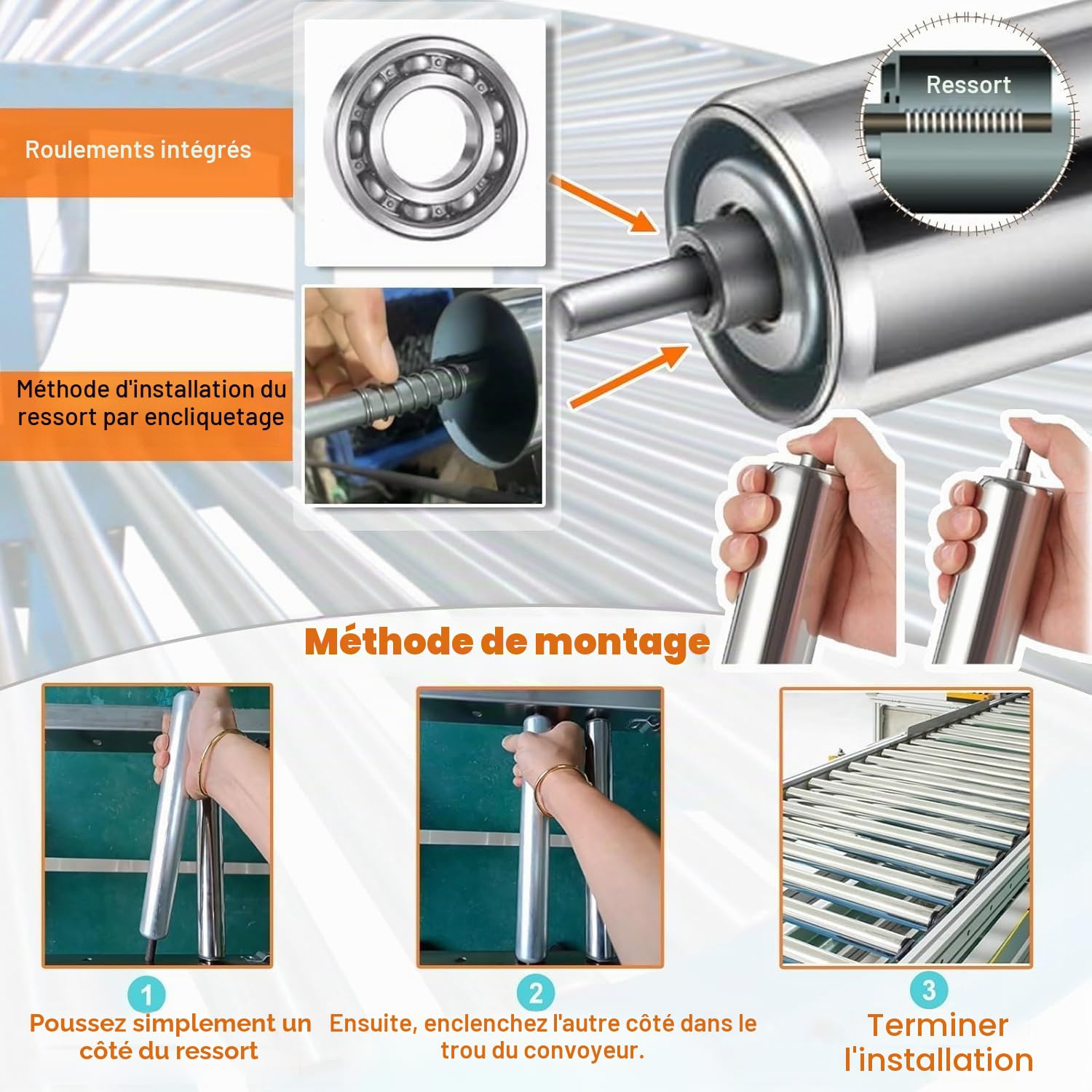Rouleau rouleaux porteurs acier 5 pièces Rouleaux de rechange robustes, Rouleaux de convoyeur de qualité industrielle pour les projets de bricolage de tondeuse à clôture(Dia 25MM/1'',L 300MM(11