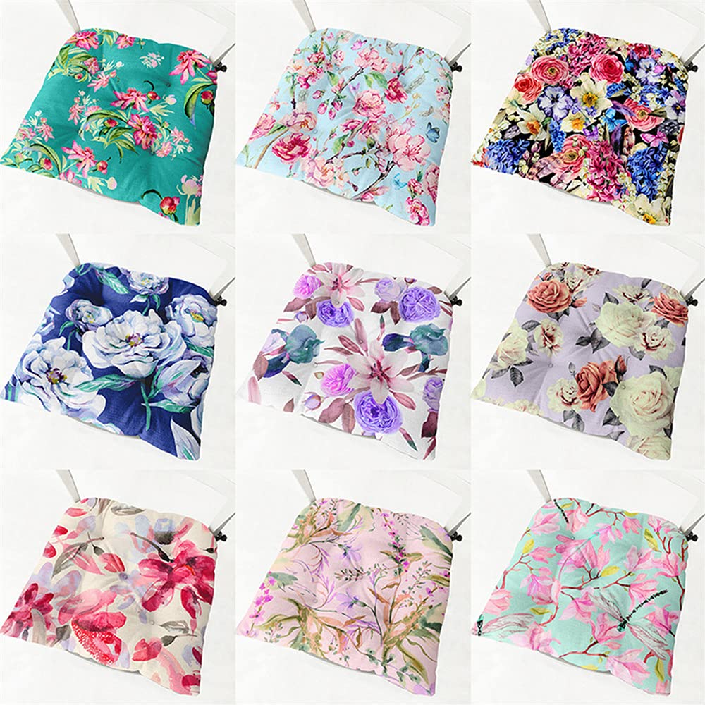 Chickwin Cojines Para Silla Con Correas De Sujeción, Floral Estampado Pack 2 Cojín Decorativo De Asiento Cojines Acolchados De Sillas Para Terraza Jardín Sala Balcón (40x40cm,Patrón Retro