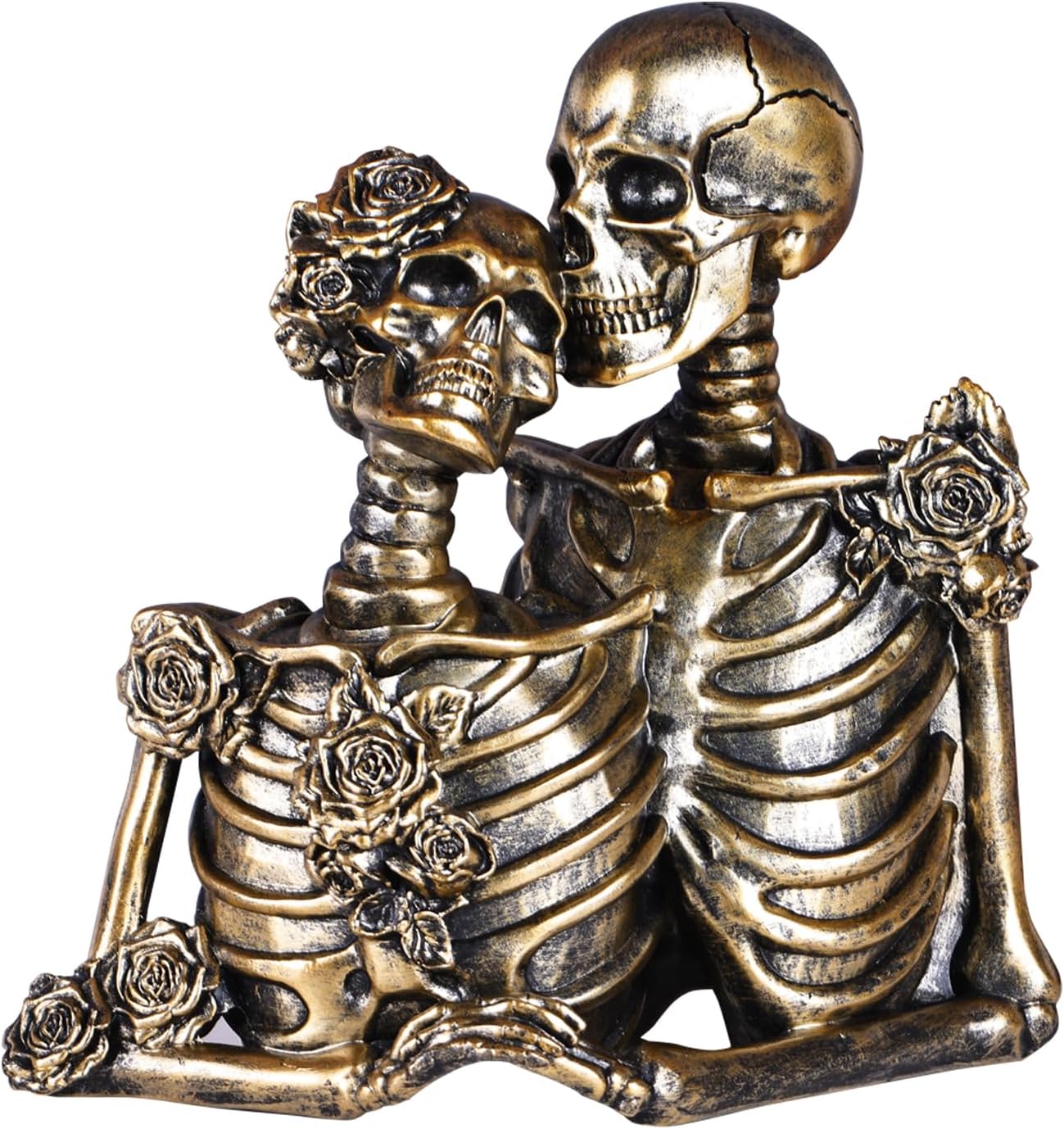 Skull Decor Halloween Decoration: Skeleton Couple Figurines Resin Gothic Statues Vintage Home Decor for Shelf Table Mantel Collectible Wedding Gift (A-Small)