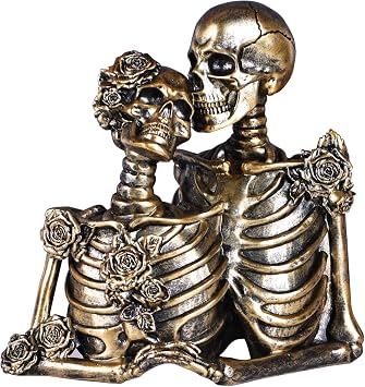 Skull Decor Halloween Decoration Skeleton Couple Figurines Resin Gothic Statues Vintage Home Decor for Shelf Table Mantel Collectible Wedding Gift A