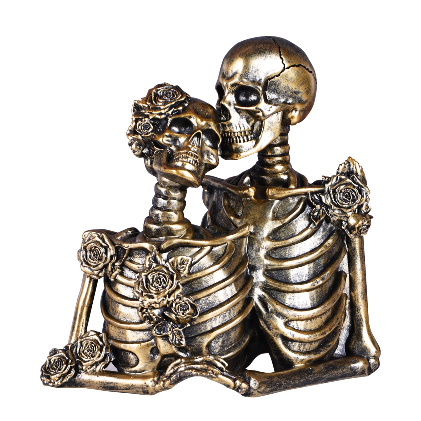 Dekoracja czaszki Halloween: Szkielet Para Figurki Żywiczne Gotyckie Posągi Vintage Wystrój Domu na Półkę Stół Gzyms Kolekcjonerski Prezent Ślubny (A)