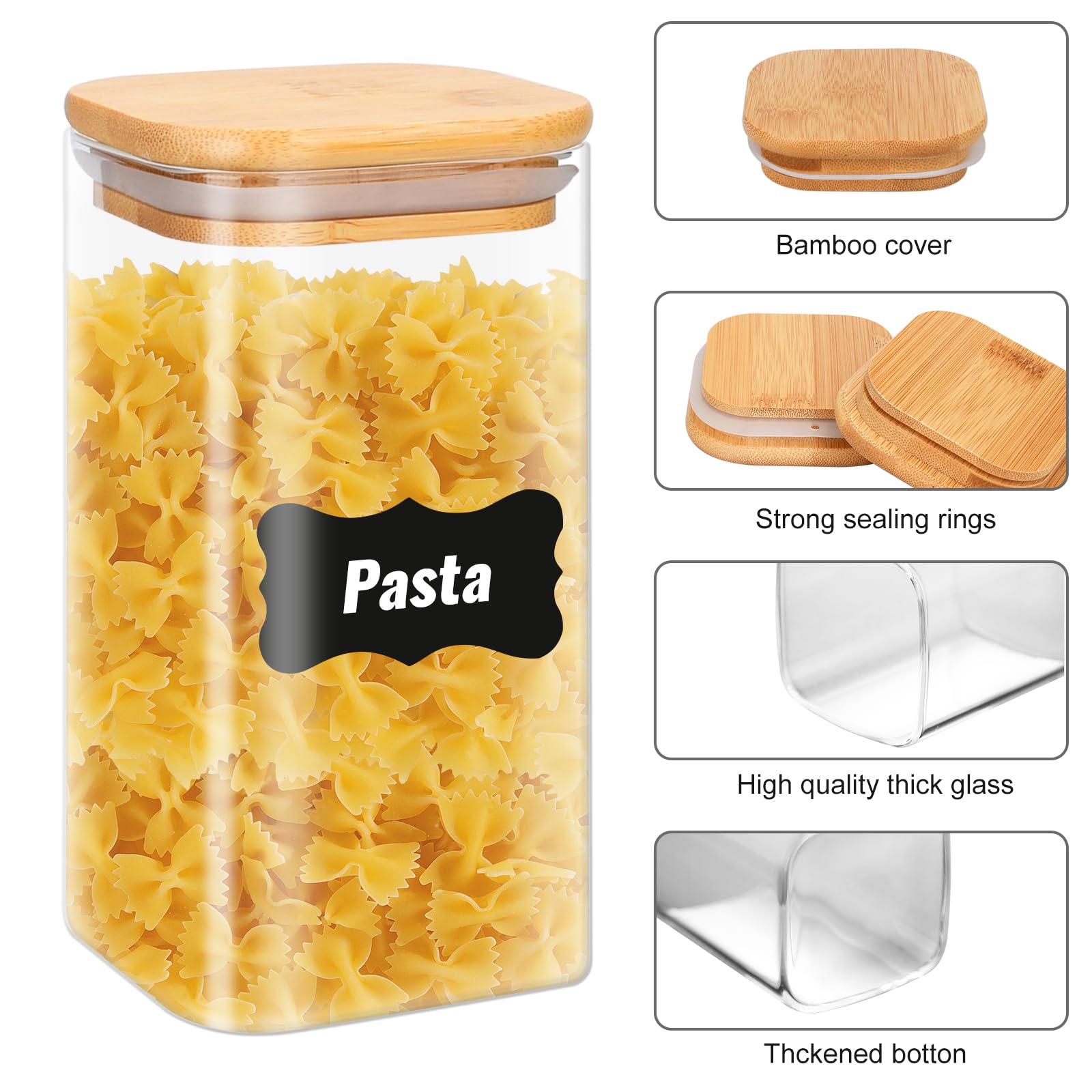 Tarros de Cristal con Tapa 12pcs,430ml/750ml Botes de Vidrio para Cocina, Almacenaje de Plástico con Etiqueta, para Granos Harina Azúcar