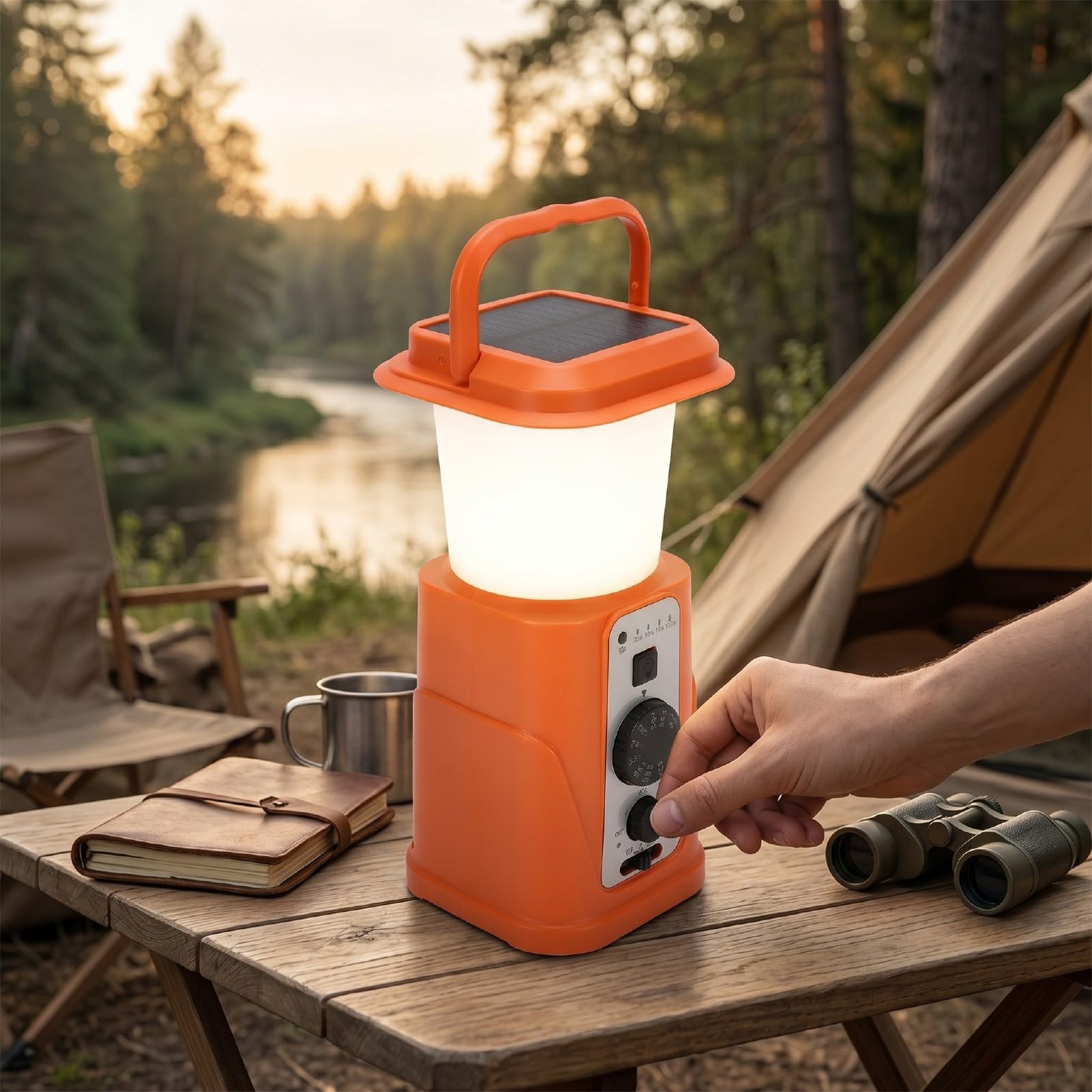 XUMIUZIY LED Campinglaterne, Solar/USB Wiederaufladbar/Handkurbel Campingleuchte mit Wetterradio, 10.000 MAh Handy Ladegerät, IPX65 Wasserdicht, für Drinnen und Draußen