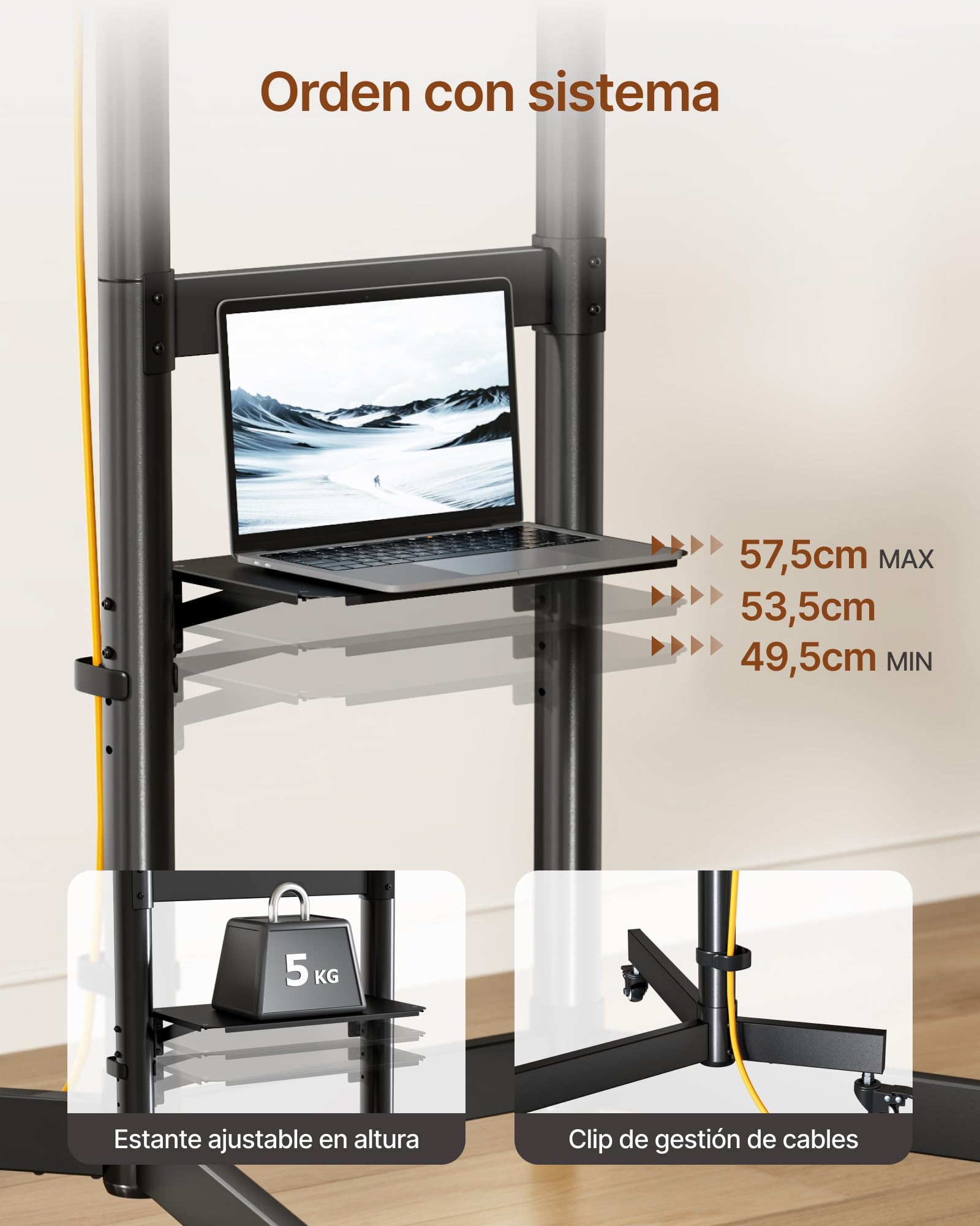 Soporte de TV con Ruedas para Pantallas de 55 a 100", Soporta 75 kg