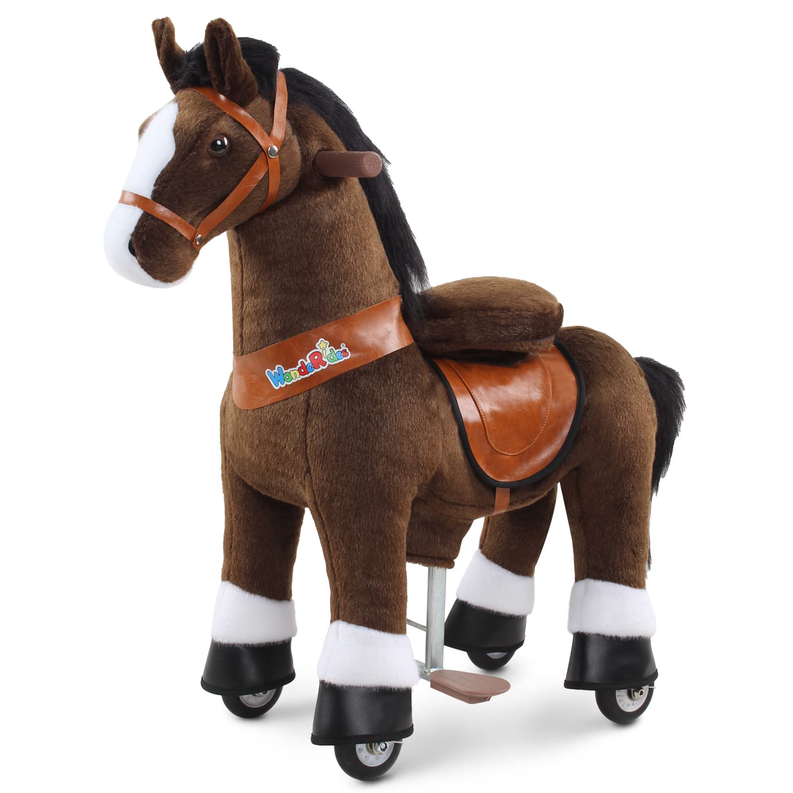 WondeRides Ride on Horse Toy, Kids Ride on Toy (Small Size 3, 30.1 Inch Height) for Toddlers Boy 3 to 5 Years Old, Pony Ride on Pony Plush Walking Animal Mechanical Riding Chocolate Horse M346