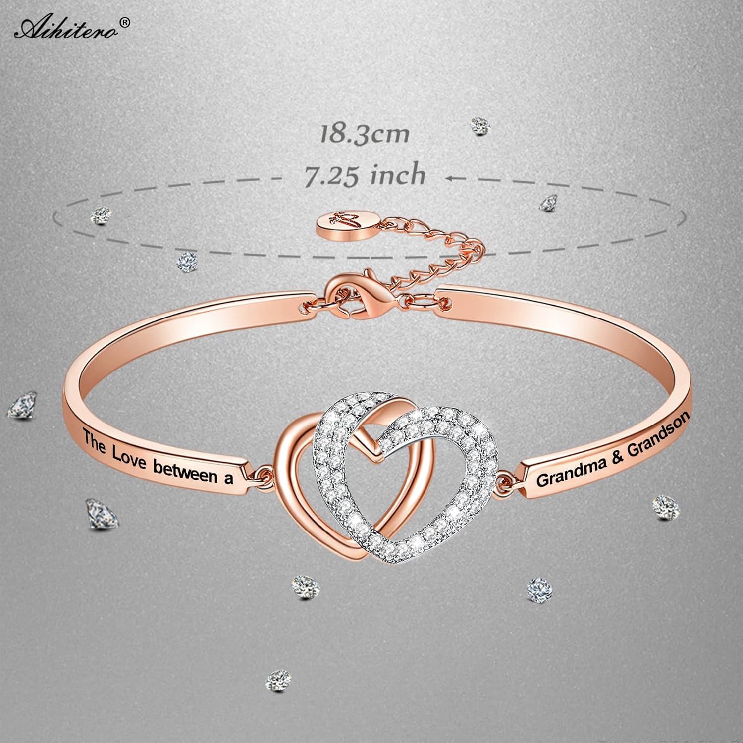 Christmas Grandma Gift, 'Always My Nana Forever My Friend' Interlocking Circles/4 Leaf Clover Bangle Bracelet, White Gold Women Jewelry, Birthday Xmas Present from Grandson Granddaughter