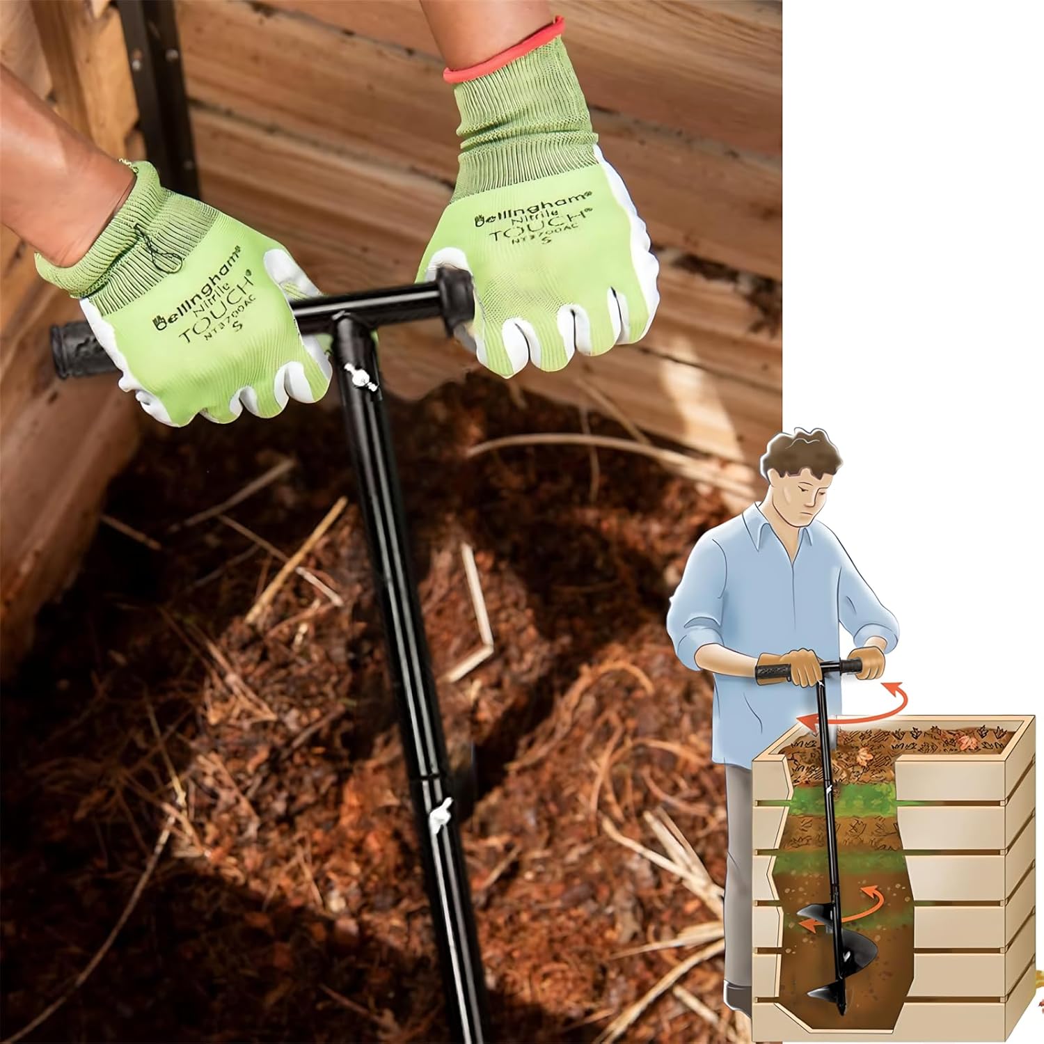 Compost Stirring Tool 45.6 inch Compost Turning Tool Outdoor Manual Composting Bar Compost Turner Aerator Accessories Outdoor Turner and Mixing Tool