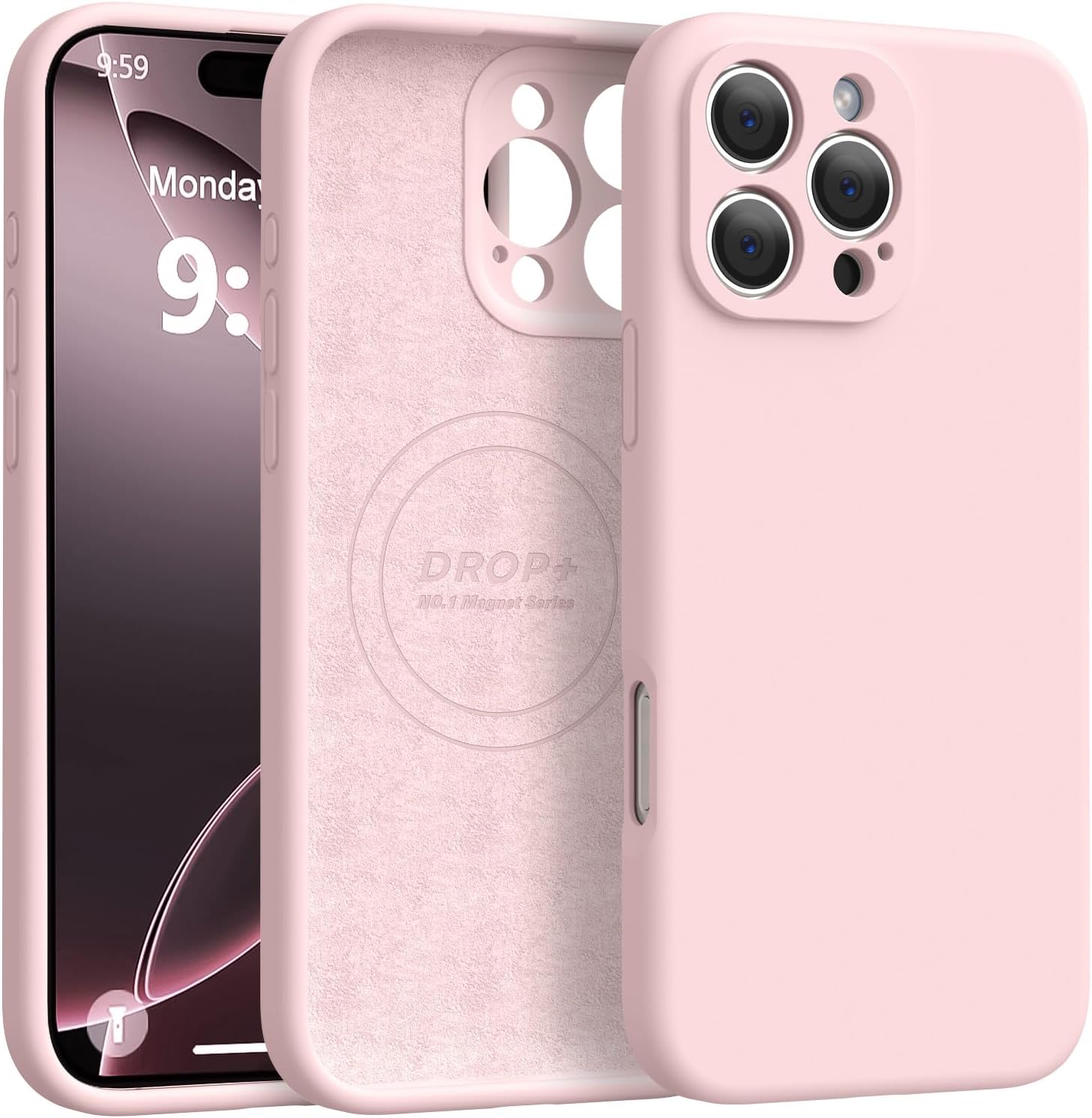Magnetic for iPhone 16 Pro Case [Compatible with Magsafe] [Premium Silicone Satin-Smooth Touch] Slim Shockproof Anti-Scratch Microfiber Lining Case, 6.3 inch, Chalk Pink