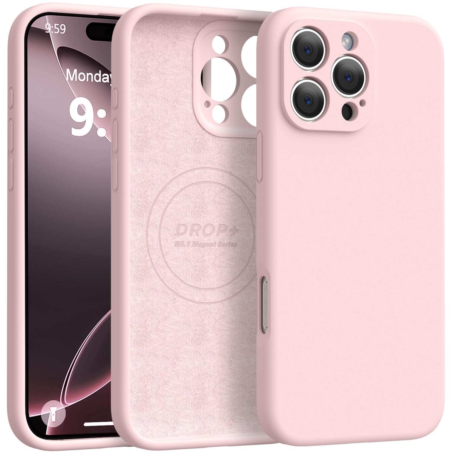 Ktele Magnetic for iPhone 16 Pro Max Case [Compatible with Magsafe] [Premium Silicone Satin-Smooth Touch] Slim Shockproof Anti-Scratch Microfiber Lining Case, 6.9 inch, Chalk Pink