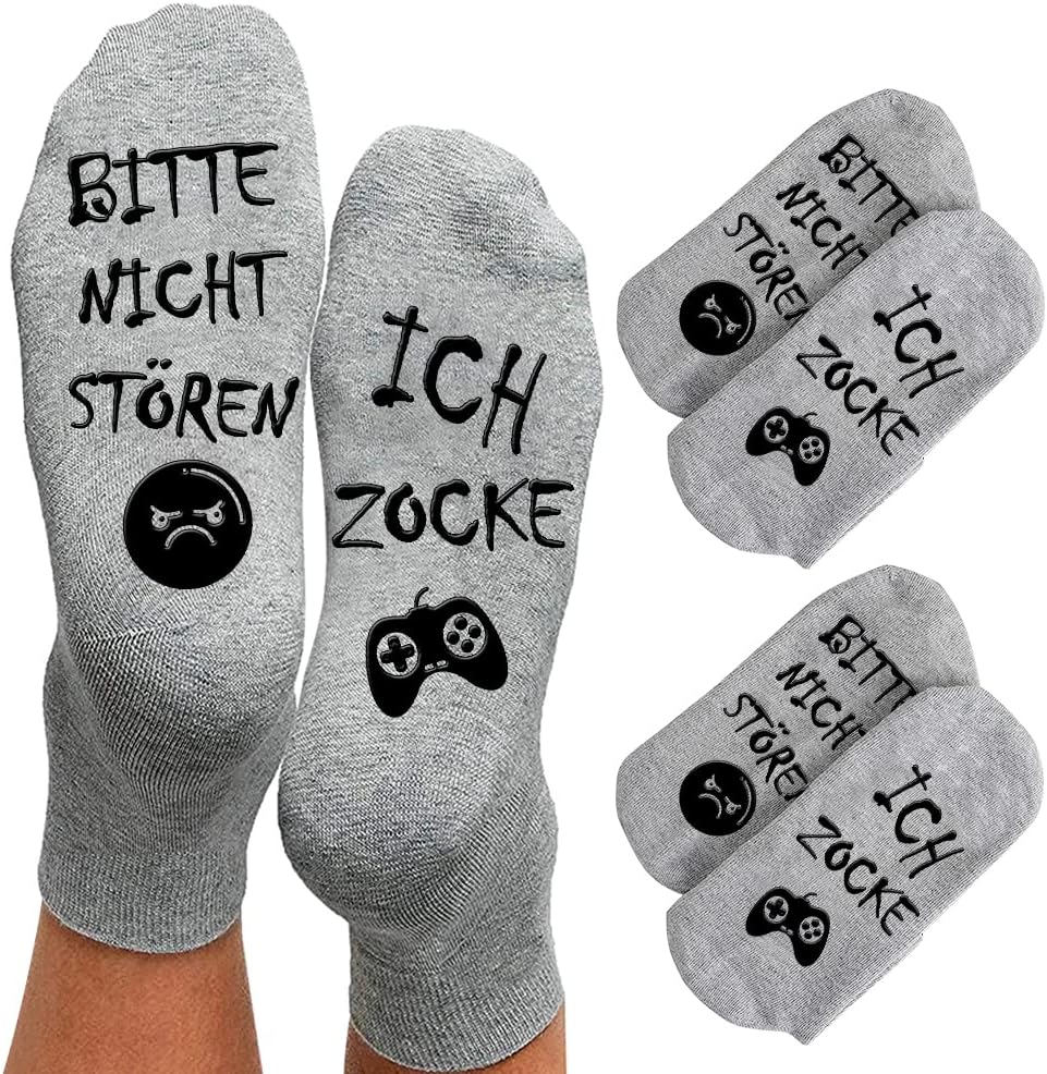 2 Paar Zocker Socken Gaming Set - Mit Türschildern, Geschenk Für Gamer
