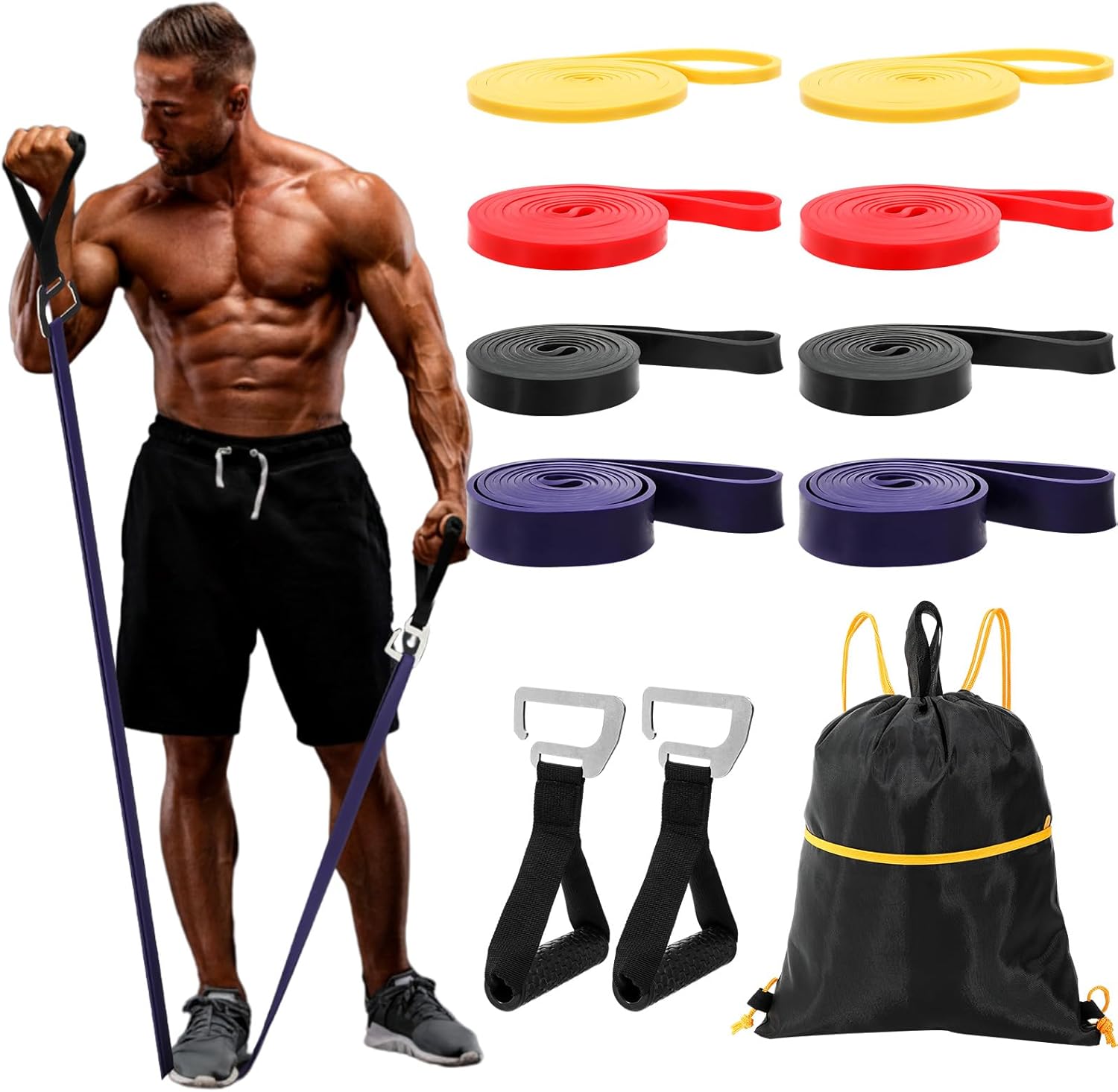 Shappy 8 Pcs Resistance Bands (5-85lbs) Exercise Workout Pull up Assist Bands with Handles for Woman Man Working Out Fitness Training Physical, Carry Bag Included