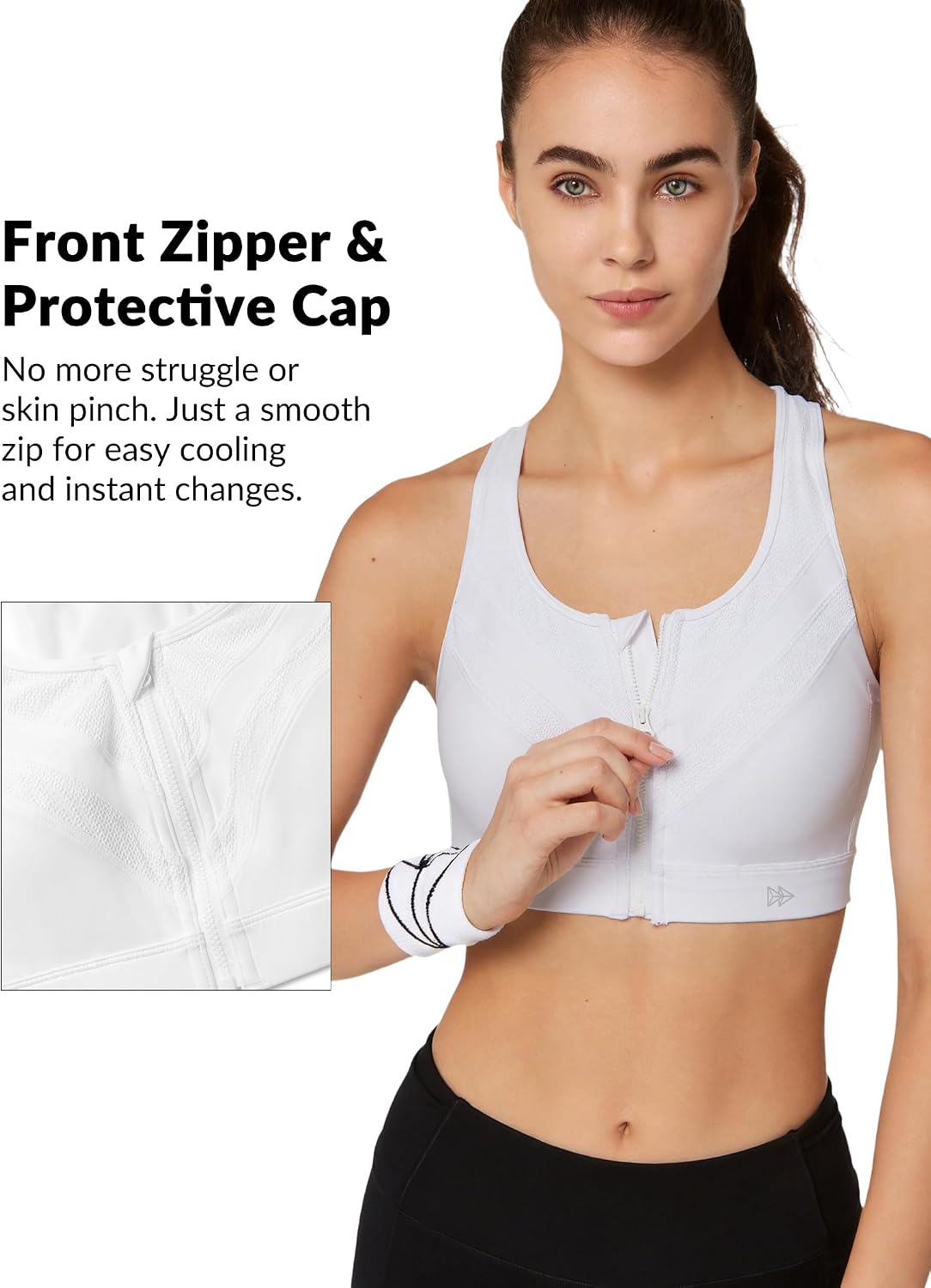 Yvette Front Zip Sports Bras for Women High Support Impact, Supportive Running Bra with Sewn-in Molded Cups for Large Bust