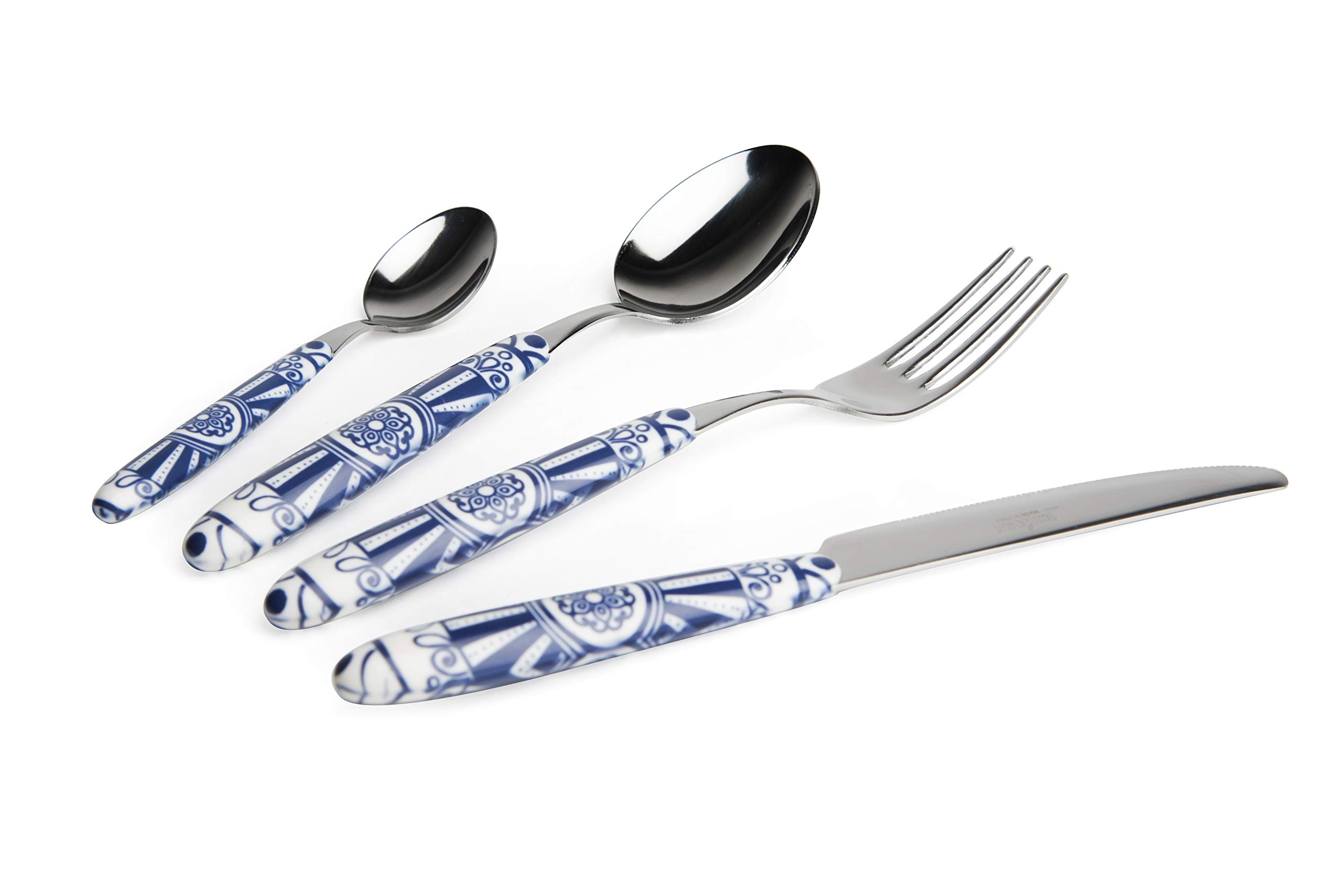 Excelsa Boheme Blue - Juego de 24 cubiertos, acero inoxidable, mango de plástico