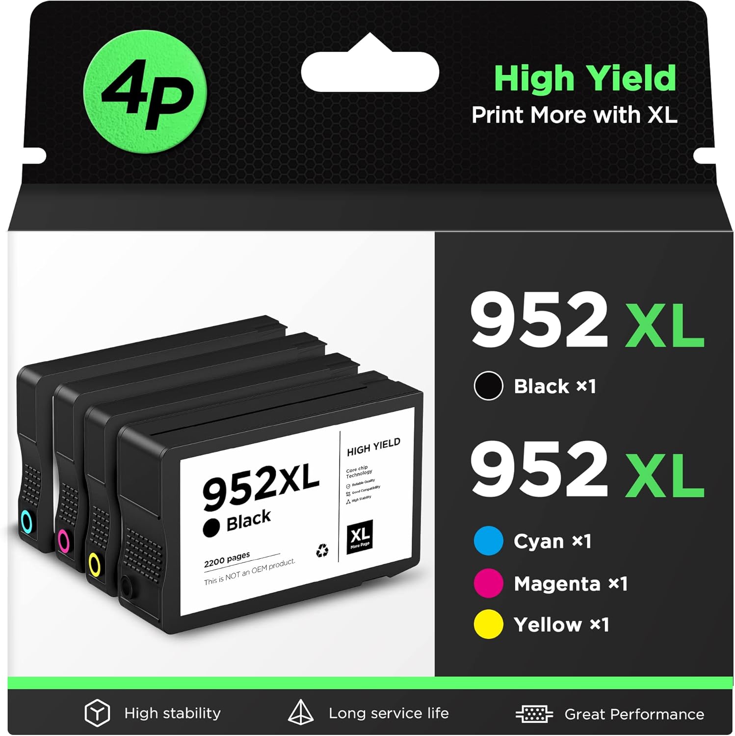 952XL 952 XL HighYield Ink Cartridges, Replacement for HP 952 952 XL
