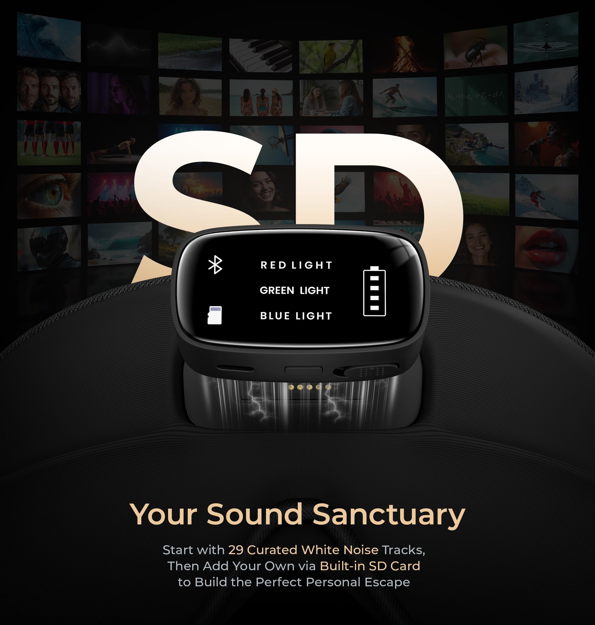 LC-dolida Pro Bluetooth Sleep Mask with White Noise & 3 Lights, Sleep Headphones with Upgrade Chip & Hi-Fi Sound, 3D Zero-Pressure Design for Side Sleepers, Total out Soft Sleep Eye Mask, Black: Black