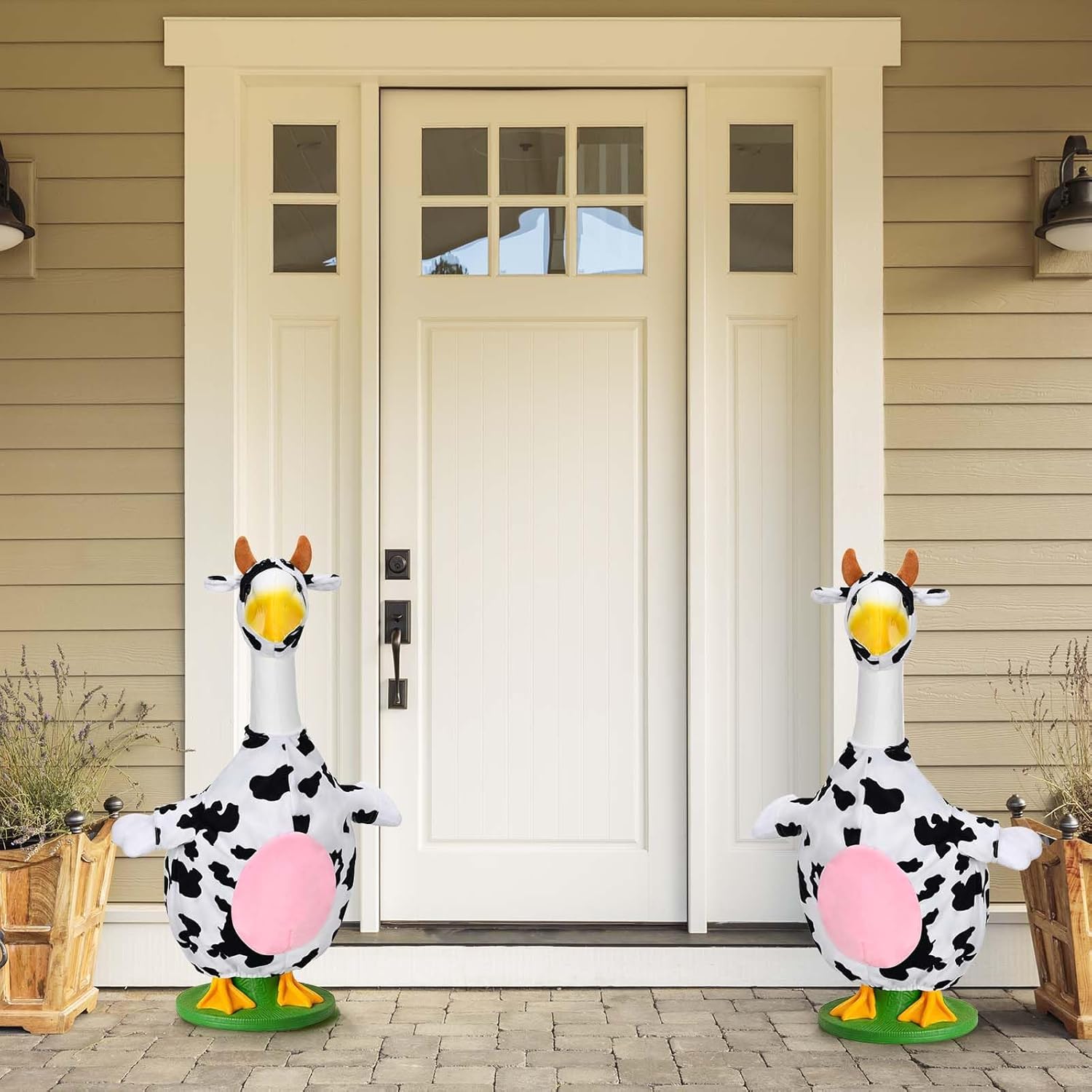 Honic Cow Goose Outfit Porch Cow Goose Clothes Fits 23" Cement Plastic Goose Statue for Outdoor Spring Garden Lawn Yard Patio Decor (Classic)